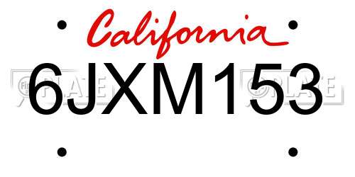 6JXM153 California License Plate