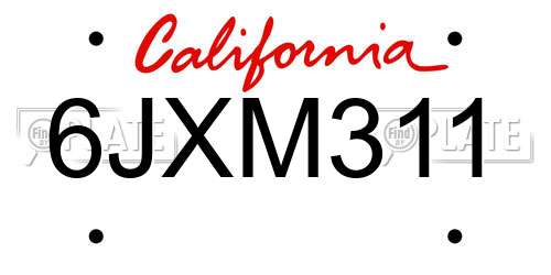 6JXM311 California License Plate