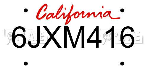6JXM416 California License Plate