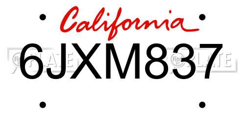 6JXM837 California License Plate