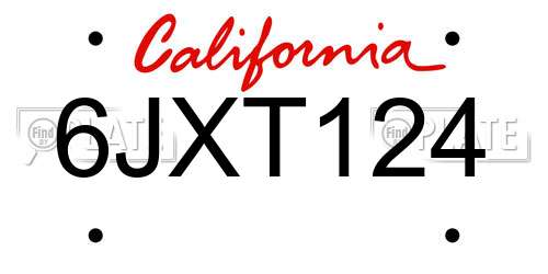 6JXT124 California License Plate