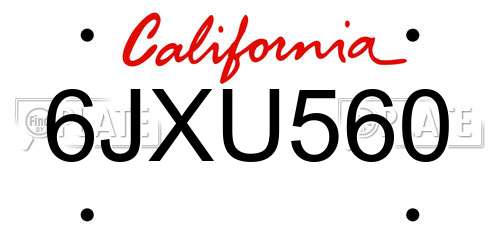 6JXU560 California License Plate