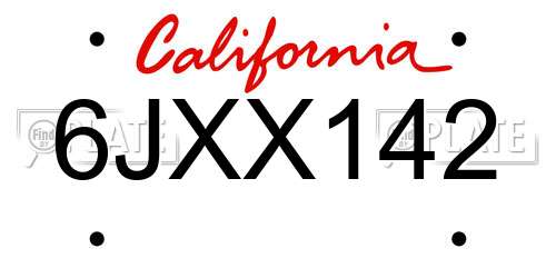 6JXX142 California License Plate