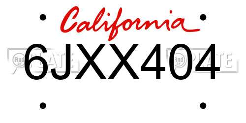 6JXX404 California License Plate
