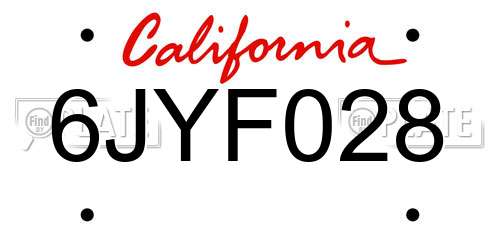 6JYF028 California License Plate