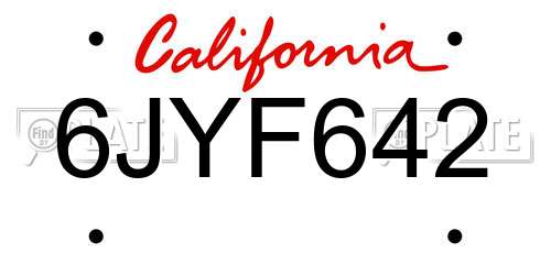 6JYF642 California License Plate