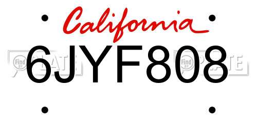 6JYF808 California License Plate