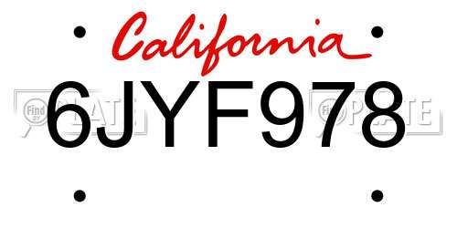 6JYF978 California License Plate