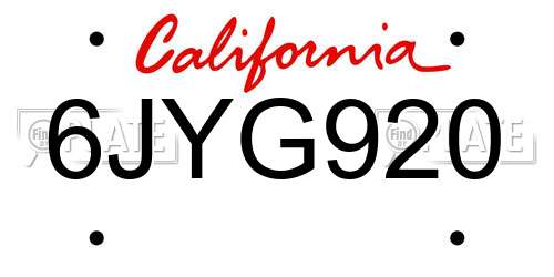 6JYG920 California License Plate