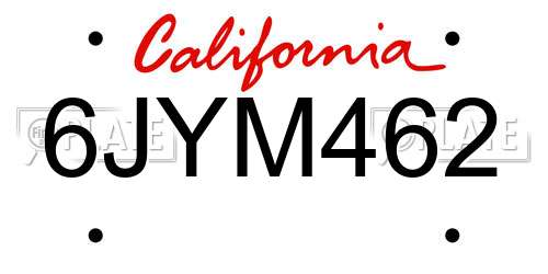 6JYM462 California License Plate