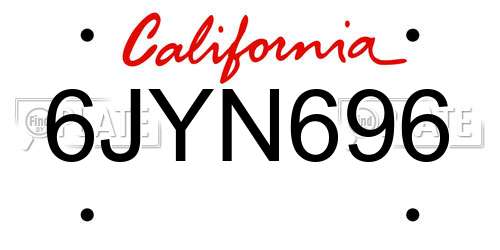 6JYN696 California License Plate
