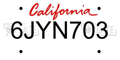 6JYN703 California License Plate
