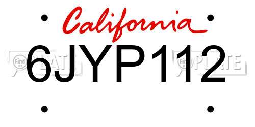 6JYP112 California License Plate