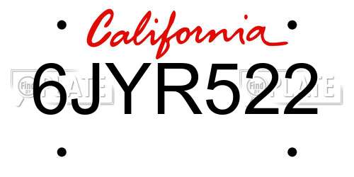 6JYR522 California License Plate