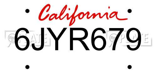 6JYR679 California License Plate