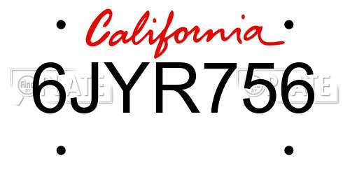 6JYR756 California License Plate