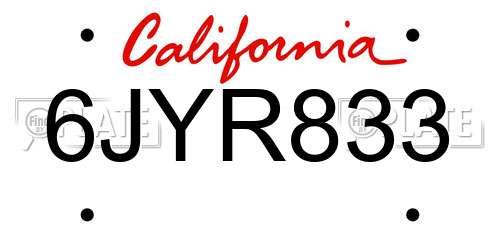 6JYR833 California License Plate