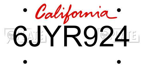 6JYR924 California License Plate