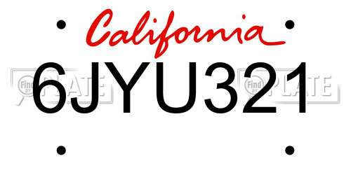 6JYU321 California License Plate