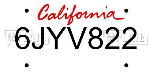 6JYV822 California License Plate