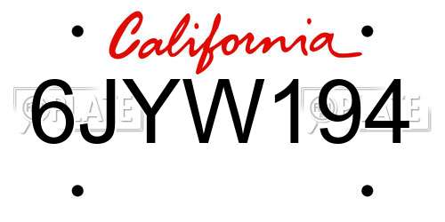 6JYW194 California License Plate