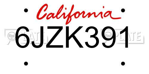 6JZK391 California License Plate