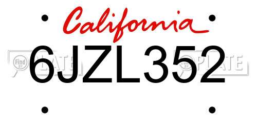 6JZL352 California License Plate
