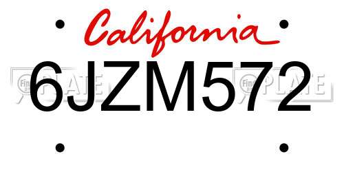 6JZM572 California License Plate