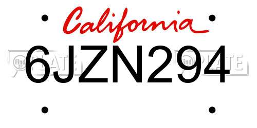 6JZN294 California License Plate