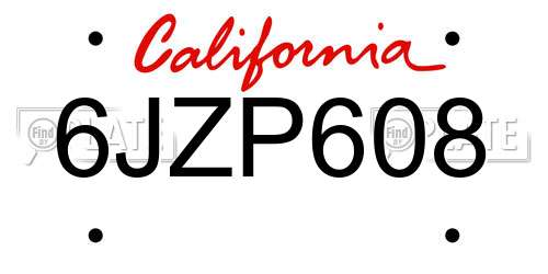 6JZP608 California License Plate
