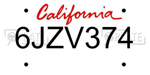 6JZV374 California License Plate