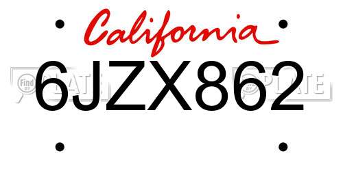 6JZX862 California License Plate