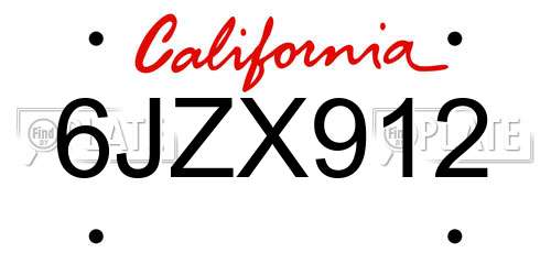 6JZX912 California License Plate