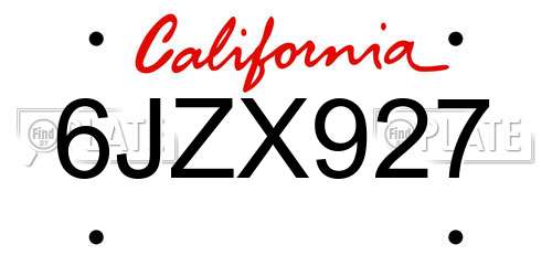6JZX927 California License Plate