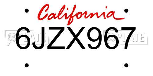 6JZX967 California License Plate