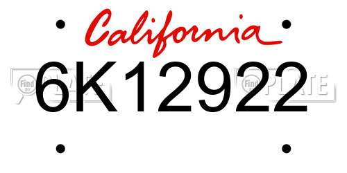 6K12922 California License Plate