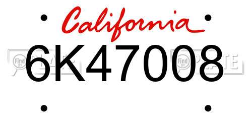 6K47008 California License Plate