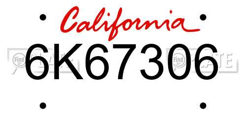 6K67306 California License Plate