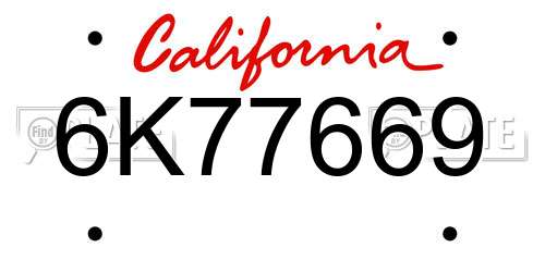 6K77669 California License Plate