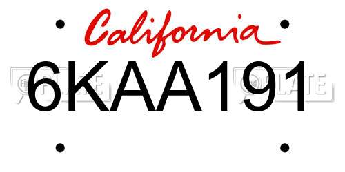 6KAA191 California License Plate