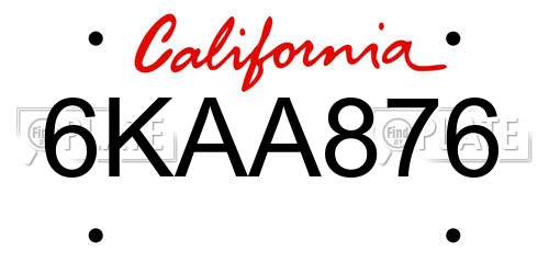 6KAA876 California License Plate