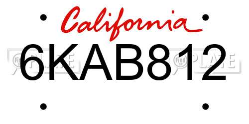 6KAB812 California License Plate