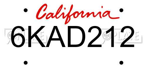 6KAD212 California License Plate