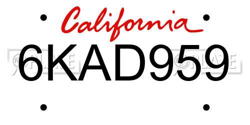 6KAD959 California License Plate