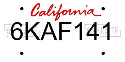 6KAF141 California License Plate