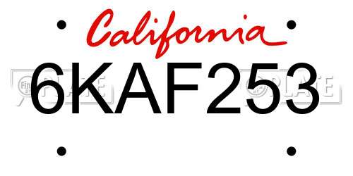 6KAF253 California License Plate