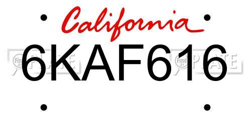 6KAF616 California License Plate