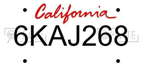 6KAJ268 California License Plate