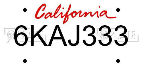6KAJ333 California License Plate