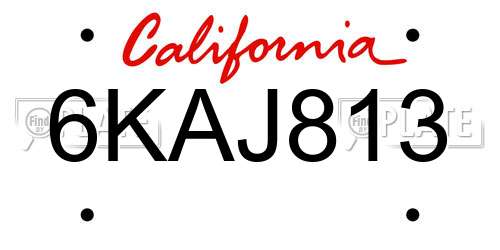 6KAJ813 California License Plate